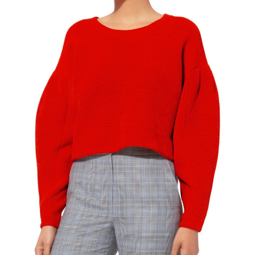 Intermix Cropped Kaia Blouson Sleeve Chenille Sweater - S
